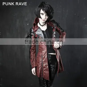 Y-349 Red Gothic Punk Rave Studded Special Hot Punk Leather Jacket thumbnail-1