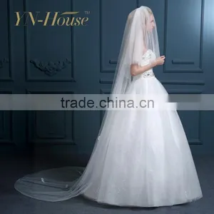 Beautiful Lace Appliqued Trim Floor Length 3 Meter Long Wedding Bridal Veil thumbnail-3