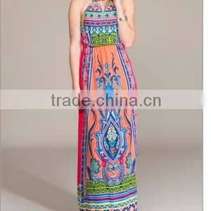 Halter Neck Long Dress Latest Printed Bellyband Open Back Women Boho Clothing thumbnail-4