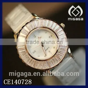 Strong White Ceramic Quartz Watch Analog Dial With Zircon Bezel-ceramic Analog Quartz Watch thumbnail-1