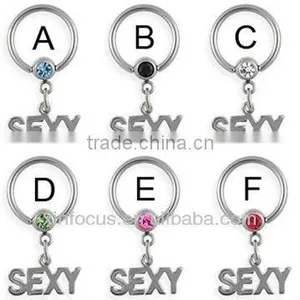 Captive Bead Ring With Dangling "SEXY", 14 ga Bcr Piercing thumbnail-1