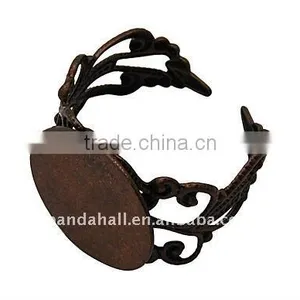 Brass Ring Settings, Red Copper, Round, Ring: About 18mm, Tray: About 15mm in Diameter(KK-Q012-R) thumbnail-1