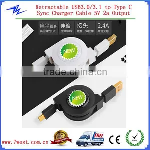 Retractable USB 3.0/3.1 Type-C Male to USB Male Sync Charger Cable thumbnail-1