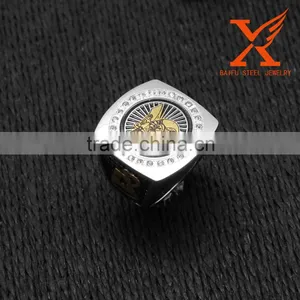 In Stock Men's Custom Made Men's Two Tone Silver 18k Gold Plated Stainless Steel Freemason Masonic Shriner Ring Quality Choice thumbnail-1