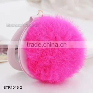Promotional Gift 8cm Real Rabbit Fur Pocket Makeup Mirror Keychain thumbnail-3
