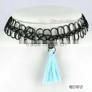 Vintage Black Handmade Tattoo Choker Collar Necklace With Red Tassel thumbnail-4