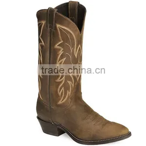 Brown Full Grain Distressed Leather Western Cowboy Boots Wholesale thumbnail-1