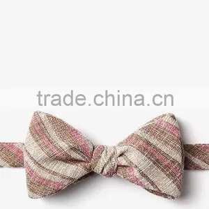 High Quality Cotton Linen Striped Large Mens Double Side Self Tie Bow Tie on Sale thumbnail-3