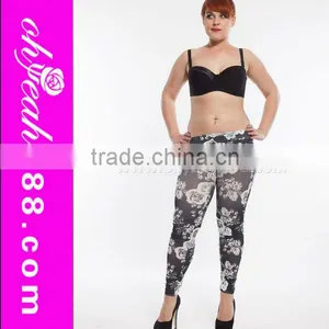 New Arrival Womens Wholesale Paypal Accept Flower Pattern Cheap Plus Size Printed Leggings thumbnail-1