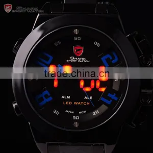 Shark Analog Stainless Steel Army Design Outdoors Mens Quartz LED Sports Watch thumbnail-4