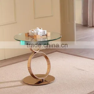 Most Popular Rose Golden Stainless Steel Glass Side Table thumbnail-1