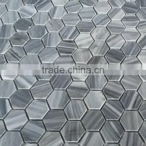 MM-CV264 Supplier Flooring Designs Natural Stone Grey Marble Hexagon Floor Mosaics Tile thumbnail-1