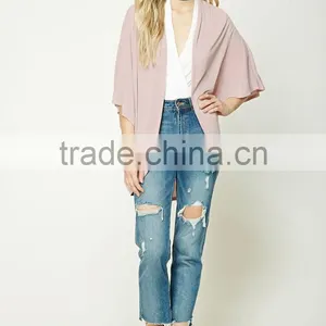 Elegant Ladies Bulk Women Fashion Long Sleeve Plain Dyed Solid Color Pleated Open-Front Cardigan Sweaters thumbnail-5