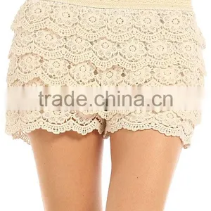 Sexy Tiered Crochet Lace Stretch Waist Shorts Women TIERED FLORAL CROCHET SHORTS thumbnail-5