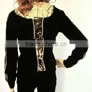 ZIPPER YOGA RUNNING Sweat BLACK Sport Suit , Women Leopard Print Velvet Sport Tracksuit Wholesale thumbnail-3