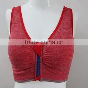 Women Red Sexy Sports Bra With Zipper in Front thumbnail-2