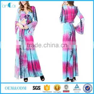 Long Skirt With Kurti and Tops for Women's Bohemian 2 Piece Crop Top High Waist Maxi Skirt Dress Set thumbnail-1