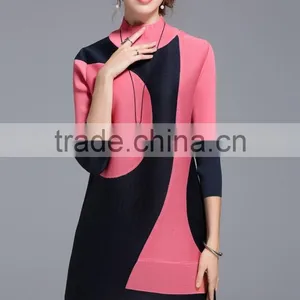 Women Creased 3/4 Sleeve Printing High Elastic Dresses Wholesale thumbnail-5