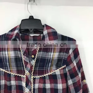 Women Garment Stock Lot High Quality Cotton Plaid Shirt thumbnail-3
