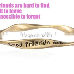 Good Friend Custom Engraved Bangle Fashion Design Friendship Bangles Twist Metal Bangle for Friend Gifts thumbnail-1