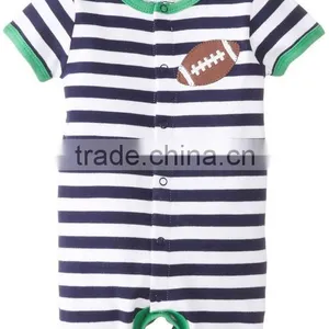 Blue and Write Stripe Organic Cotton Summer Wear Short Sleeve Wholesale Pattern Baby Jumpsuit thumbnail-2