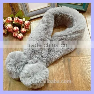 Whole Hid Thicken Rex Rabbit Fur Winter Sweet Cute Fur Pom Pom Ball Snood Neckerchief Super Quality Rabbit Fur Scarf Multi Color thumbnail-4