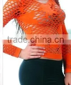 Hot Sexy Image Women Mesh Seamless Long Sleeve Tops thumbnail-1