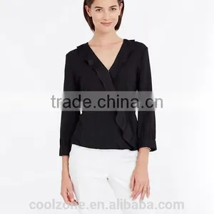 2015 New Collection Blouse 100% Polyester Dissymmetry Front Lady Blouse thumbnail-4