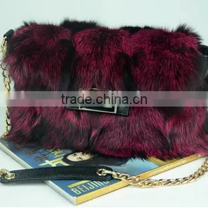 Fox Fur Dual-use Bags Handbags Fashion With Leather Trim thumbnail-2
