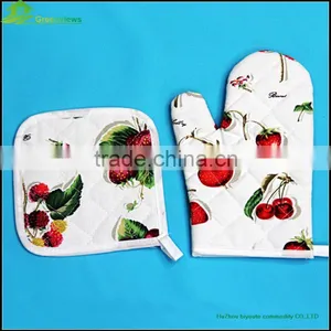 2pc Kitchen Set Oven Glove Pot Holder Cotton Printed Oven Mitt and Pot Holder Set for Kitchen thumbnail-1