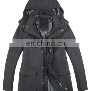 Lastest Fashion Mens Hooded Woven Wool Fabric for Winter Overcoat Long thumbnail-1