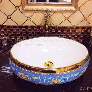 Good Sale Bathroom Tabletop Ceramics Luxury Round Shape no Hole Big Size Slivery Decoration Wash Hand Art Basin Sink thumbnail-2