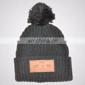 Custom Knitted Pom Beanie Hat With Custom Label thumbnail-5