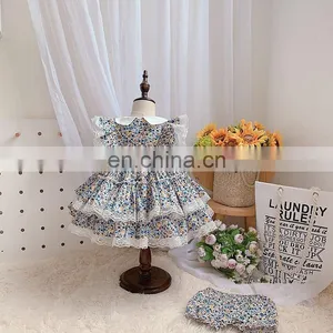 Spanish Lolita Girls Princess Dress Lace Stitching Sleeves Print Dress for Girl Birthday Party Easter Vestidos thumbnail-2