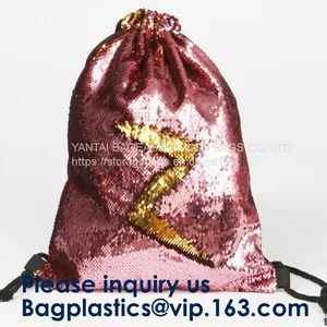 Fashion Bling Sublimation Magic Sequin Drawstring Backpack Bag,Glitter Mermaid Flip Sequin Bag Outdoor Shoulder Reversib thumbnail-1