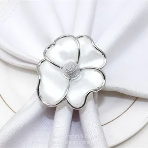 Bulk Wholesale Design Plastic Silver Gold White Flower Napkin Rings for Wedding Table thumbnail-2