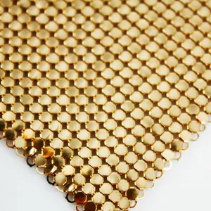 Mesh Chain Mail Curtains Industry Supply Colorful Soft Metal Decorative Aluminum Cloth Fabric Sequin Gold Anodized Modern Window thumbnail-3