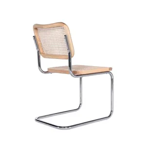 Mid-Century Modern Cesca Side Chair, Marcel Breuer Replica Rattan Dining Chair With Polished Chrome Steel Frame for Commercial & Home Use thumbnail-2