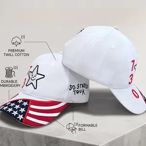 Wholesale Patriotic Theme Campaign Star Pattern Embroidered Hat White Twill Commemorative Baseball Cap thumbnail-1