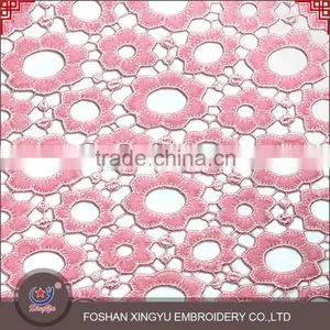 Wholesales Woolen Red/pink/blue Laser Embroidery Design Nets Flower Geometry Style Lace Fabric thumbnail-3