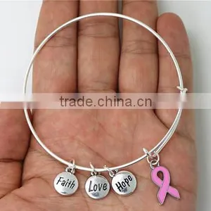 Fashionable Breast Cancer Awareness Bangle Faith Hope Love Charm Bracelet Wish Jewelry thumbnail-3