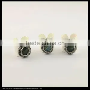 LFD-0019R ~ Silver Plated Natural Labradorite Crystal Rhinestone Paved Wide Rings Charm Labradorite Gemstone Finger Jewelry Ring thumbnail-2