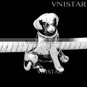 Vnistar Antique Silver Plated European Bead Fit for European Bracelet PBD1496, Sitting Dog Shape Bead thumbnail-1