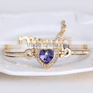 Top Grade Crystal Heart Bangles The Heart Of Ocean Blue Austria Crystal Bracelets For Women thumbnail-6