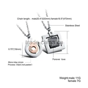 Fashion Jewelry 2016 316L Stainless Steel Square Forever Love Necklace for Men thumbnail-6