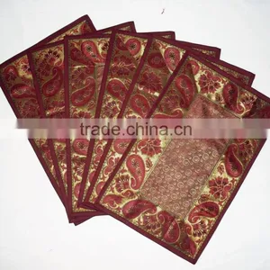 Indian Silk Table Runner With 6 Place Mats & 6 Coaster in Maroon Color Size 16*62 thumbnail-3