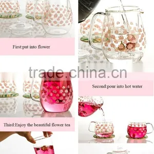 New Design Family Kitchen Use Glass Kettle Teaset Specification Flower Tea Teaset Pyrex Glass 650ml Teapot With 2pcs Tea Cups thumbnail-5