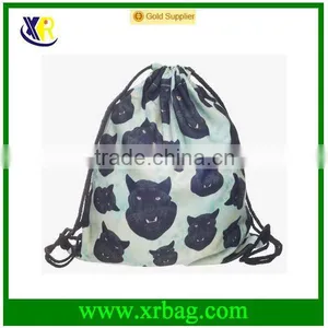 3D Black Leopard Print Men's Daypacks Backpack Travel Sports Wholesale Cotton Fabric Drawstring Bag thumbnail-1
