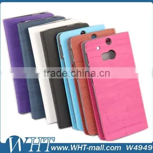High Quality Wood Skin Leather Flip Case for HTC One M8, for HTC One M8 Leather Cover thumbnail-1