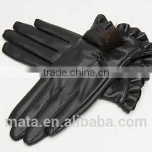 Hot Selling Outdoor Winter Warm PU Leather Touch Screen Gloves For Ladies thumbnail-5